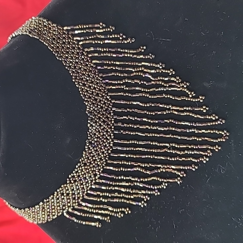 Glass seed bead handmade choker necklace with fringe.